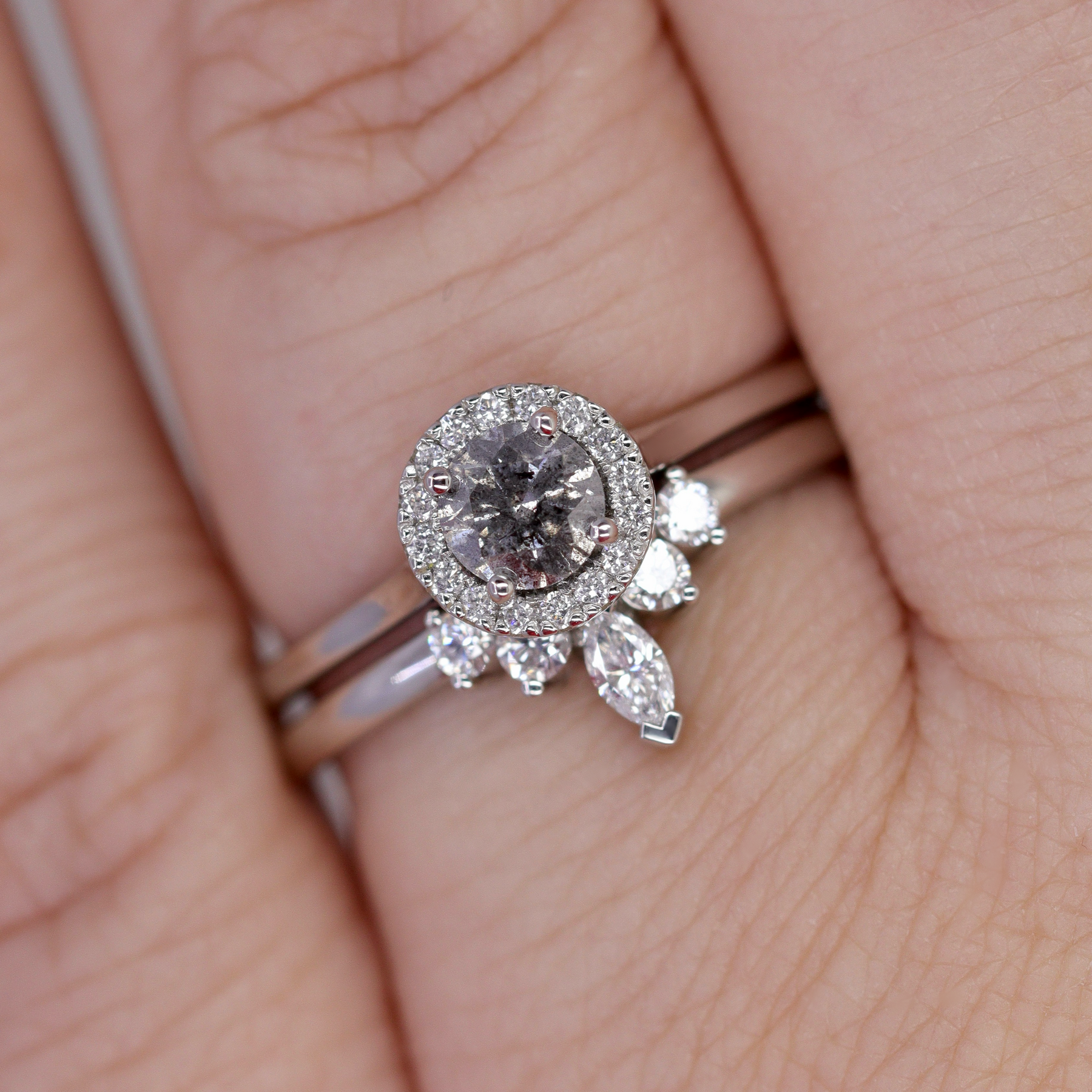 April Rounds April - Round Salt and Pepper Diamond and Round Brilliant Cut Halo ...
