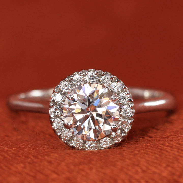 April - Round Brilliant Cut Diamond Vintage Style Halo Engagement Ring