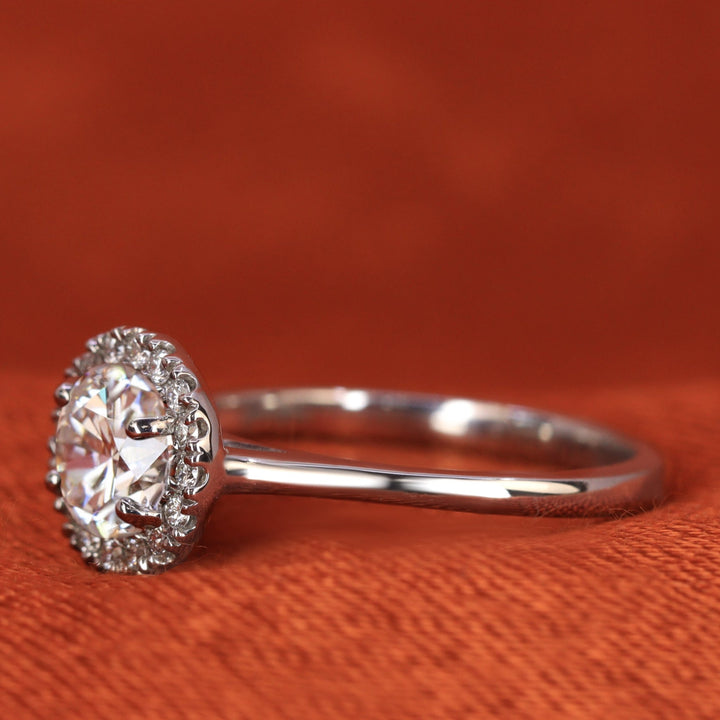 April lab grown diamond halo engagement ring in platinum