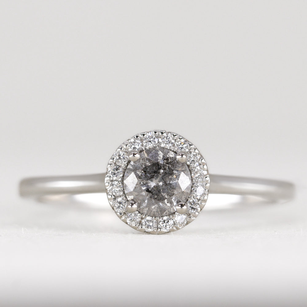 April - Round Salt and Pepper Diamond Halo Petite Engagement Ring - Ready-to-Wear Engagement Rings - Ready-to-Ship