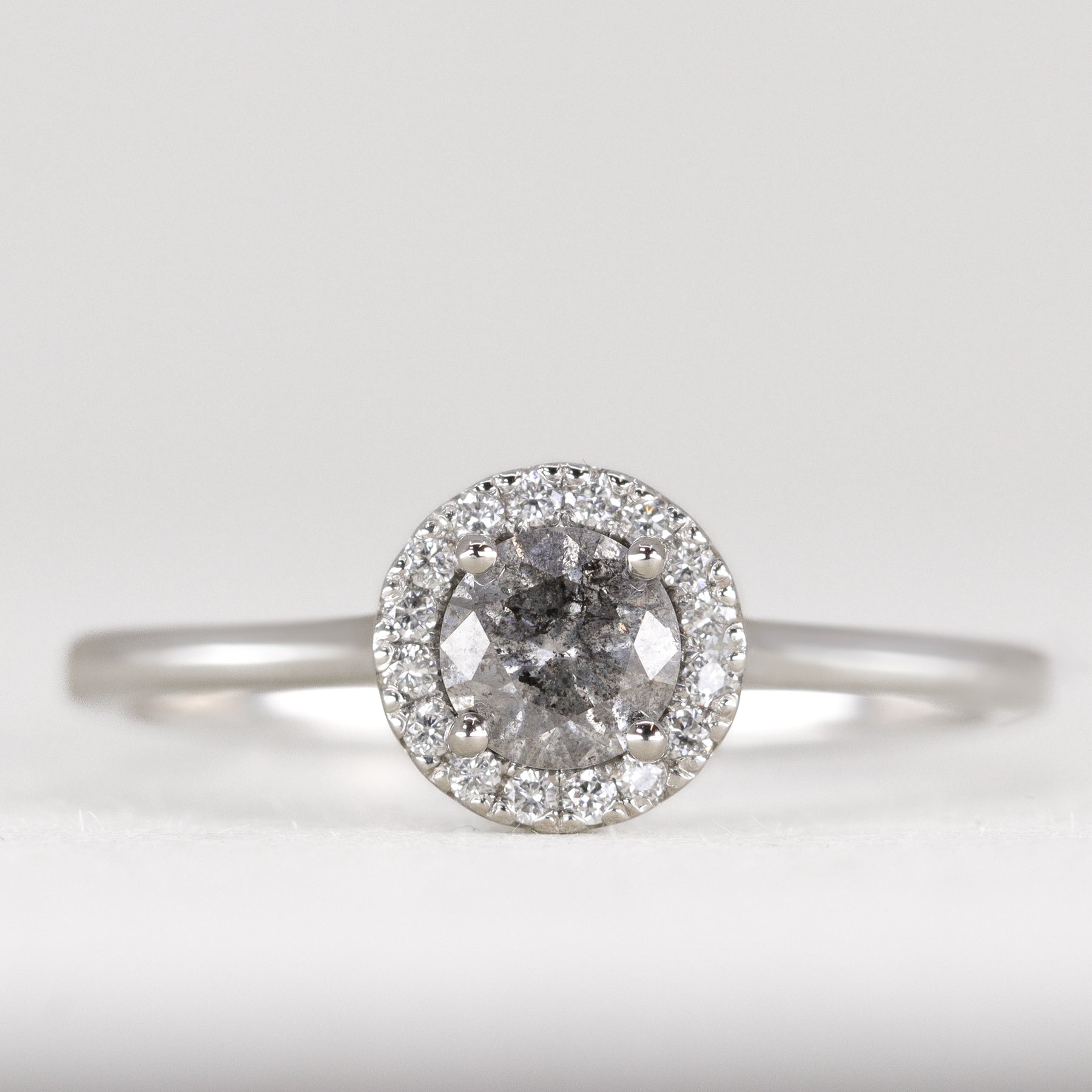 April - Round Salt and Pepper Diamond and Round Brilliant Cut Halo ...