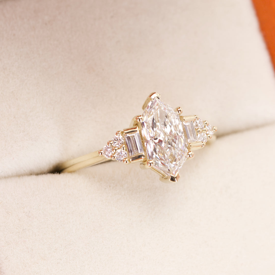 Arden - Dutch Marquise Hexagon Lab Grown Diamond Art Deco Engagement Ring - Ready-to-Wear Engagement Rings - Ready-to-Ship