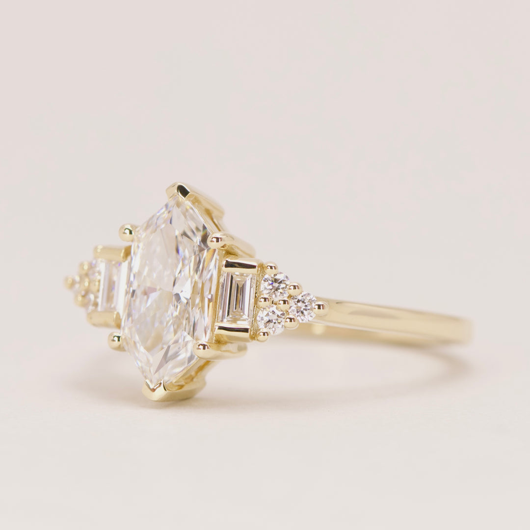 Arden - Dutch Marquise Hexagon Lab Grown Diamond Art Deco Engagement Ring - Ready-to-Wear Engagement Rings - Ready-to-Ship
