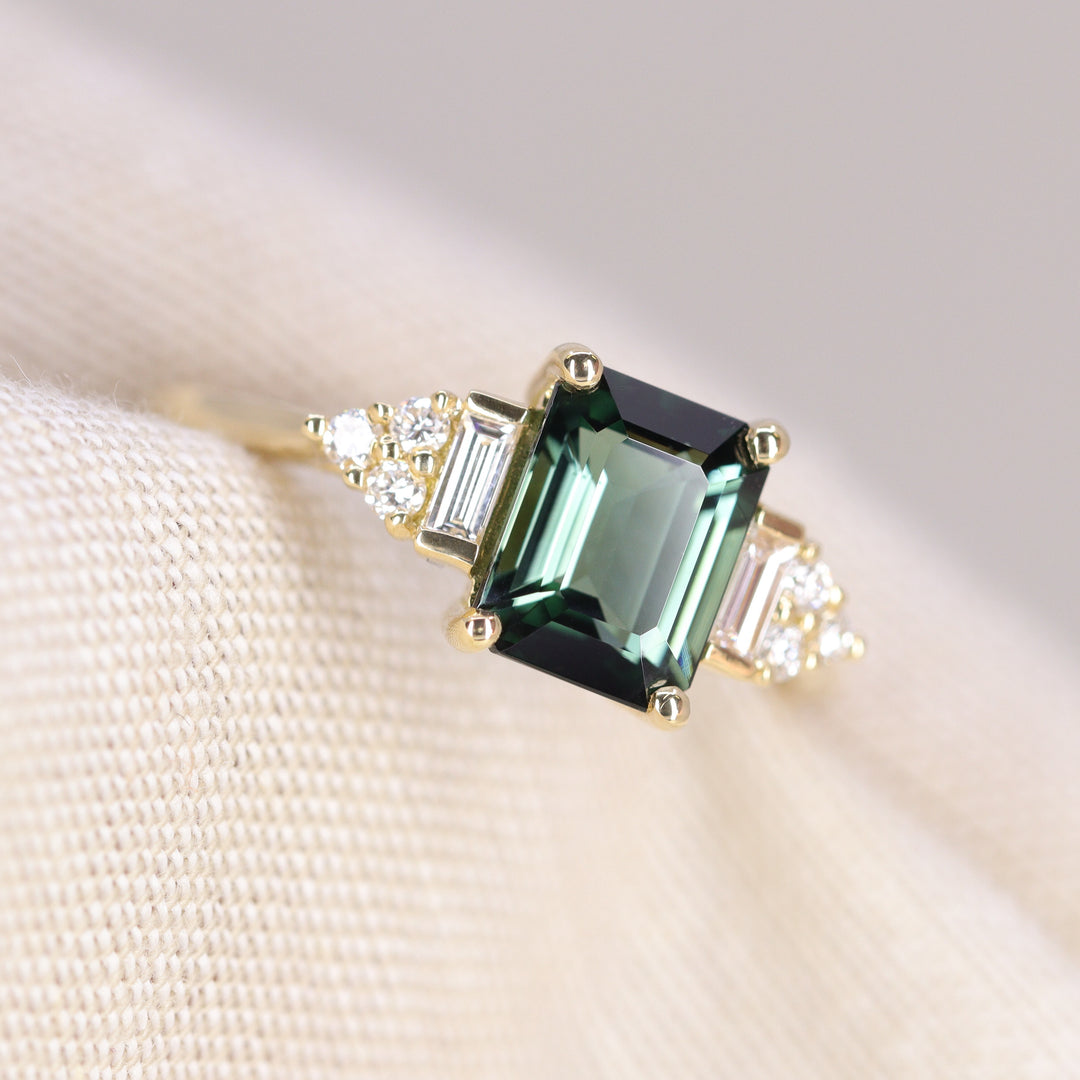 Arden - Emerald Cut Green Tourmaline Art Deco Engagement Ring - Ready-to-Wear Engagement Rings - Ready-to-Ship