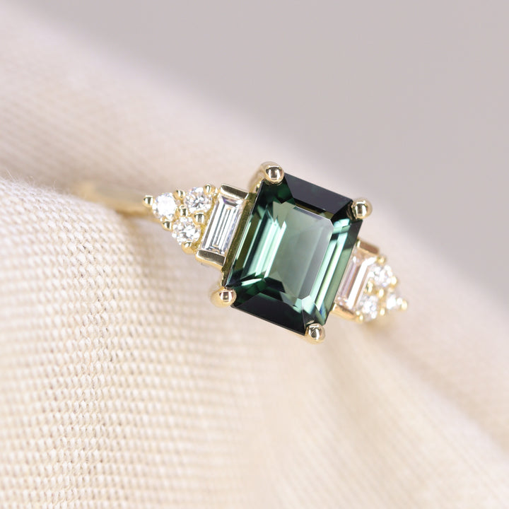 Arden - Emerald Cut Green Tourmaline Art Deco Engagement Ring - Ready-to-Wear Engagement Rings - Ready-to-Ship