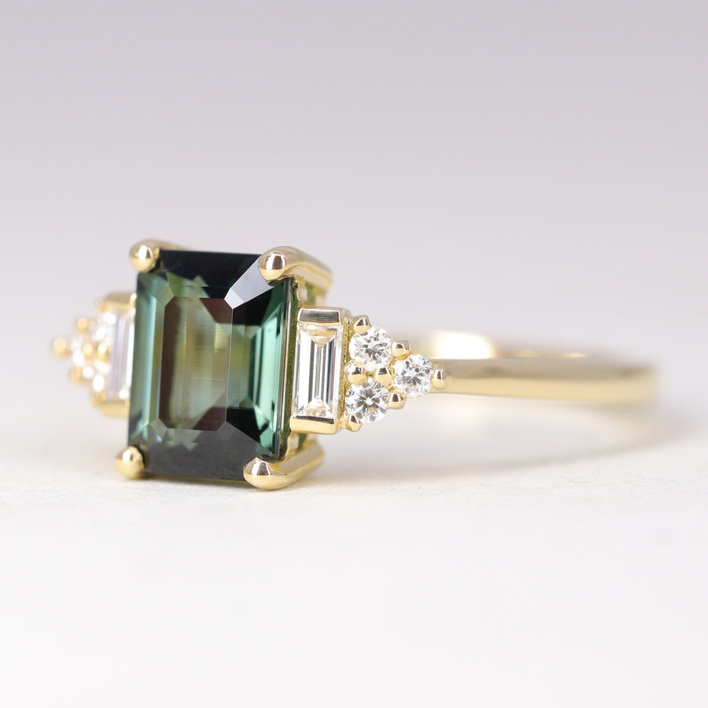 Arden - Emerald Cut Green Tourmaline Art Deco Engagement Ring - Ready-to-Wear Engagement Rings - Ready-to-Ship