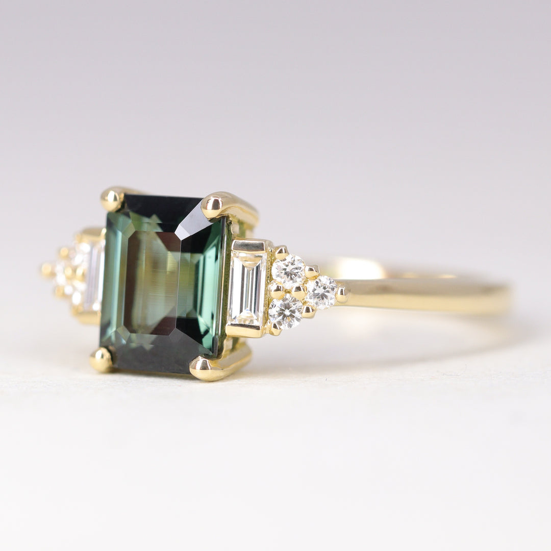 Arden - Emerald Cut Green Tourmaline Art Deco Engagement Ring - Ready-to-Wear Engagement Rings - Ready-to-Ship