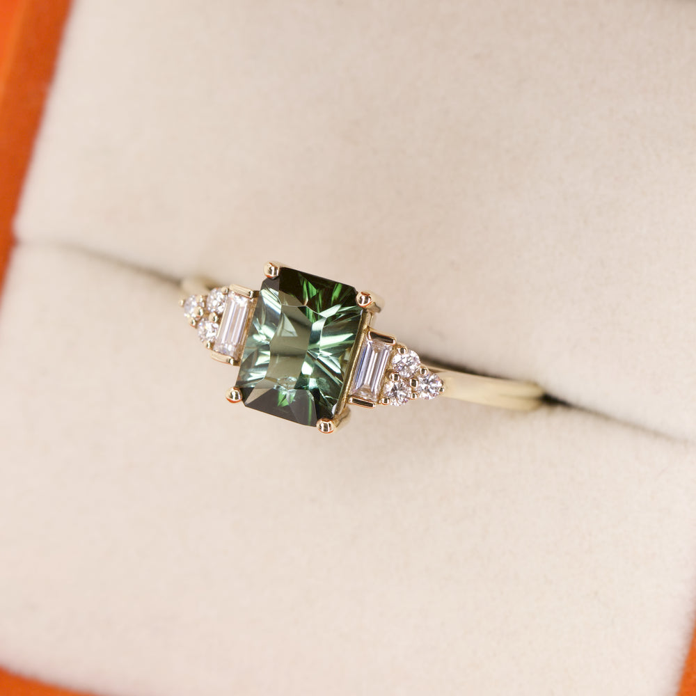 Arden - Pre-Owned - Optix Green Tourmaline Art Deco Engagement Ring - Ready-to-Wear Engagement Rings - Ready-to-Ship