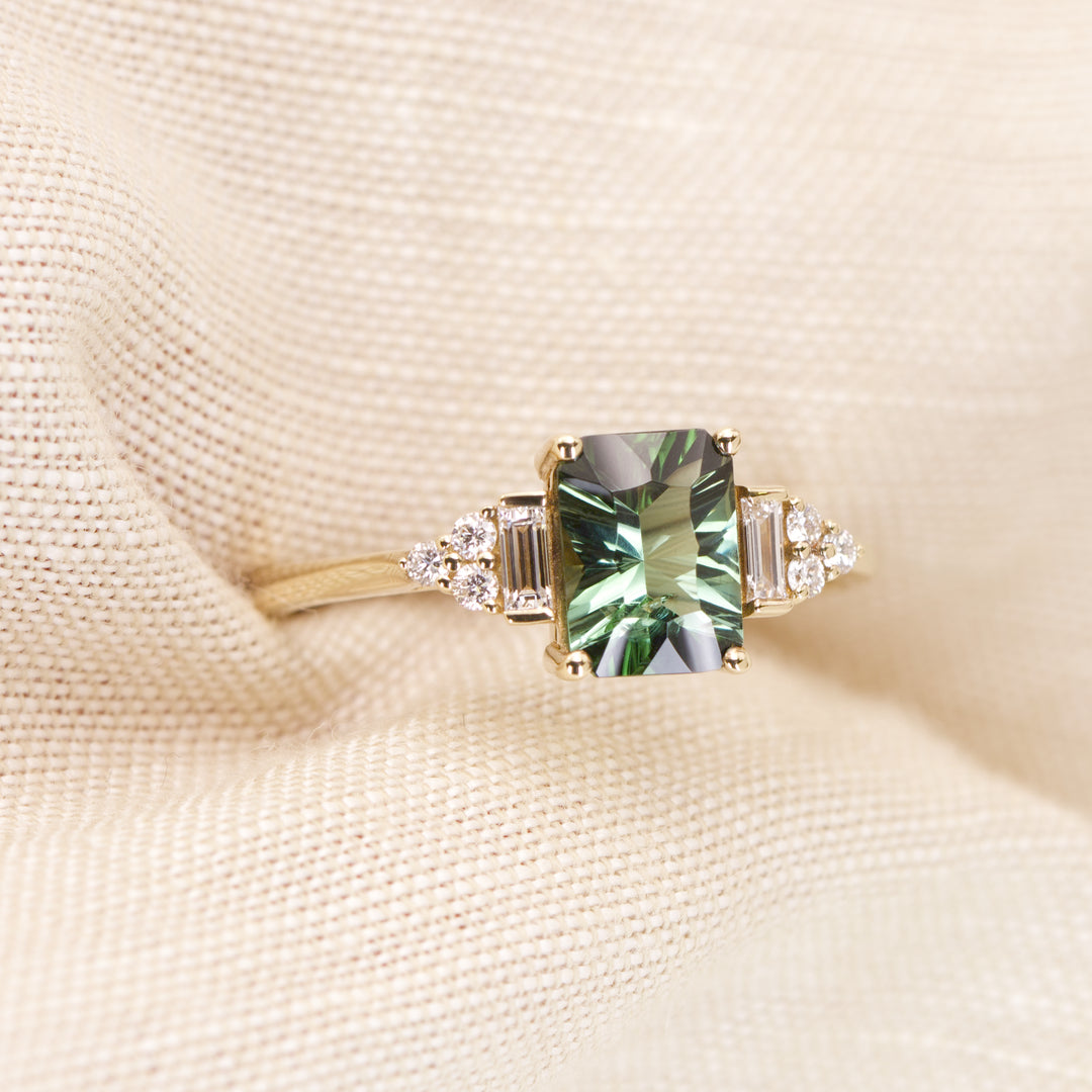 Arden - Pre-Owned - Optix Green Tourmaline Art Deco Engagement Ring - Ready-to-Wear Engagement Rings - Ready-to-Ship