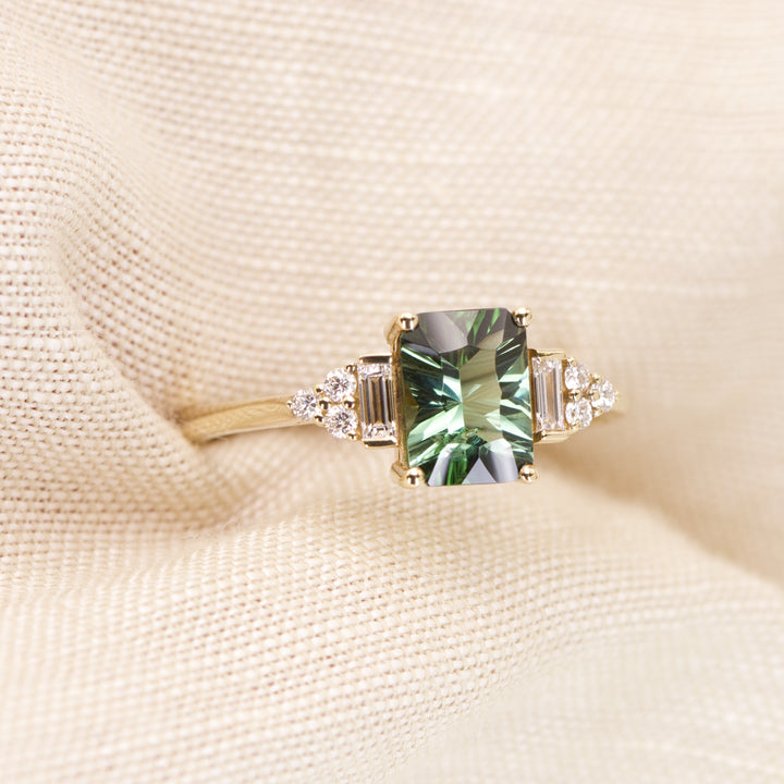 Arden - Pre-Owned - Optix Green Tourmaline Art Deco Engagement Ring - Ready-to-Wear Engagement Rings - Ready-to-Ship