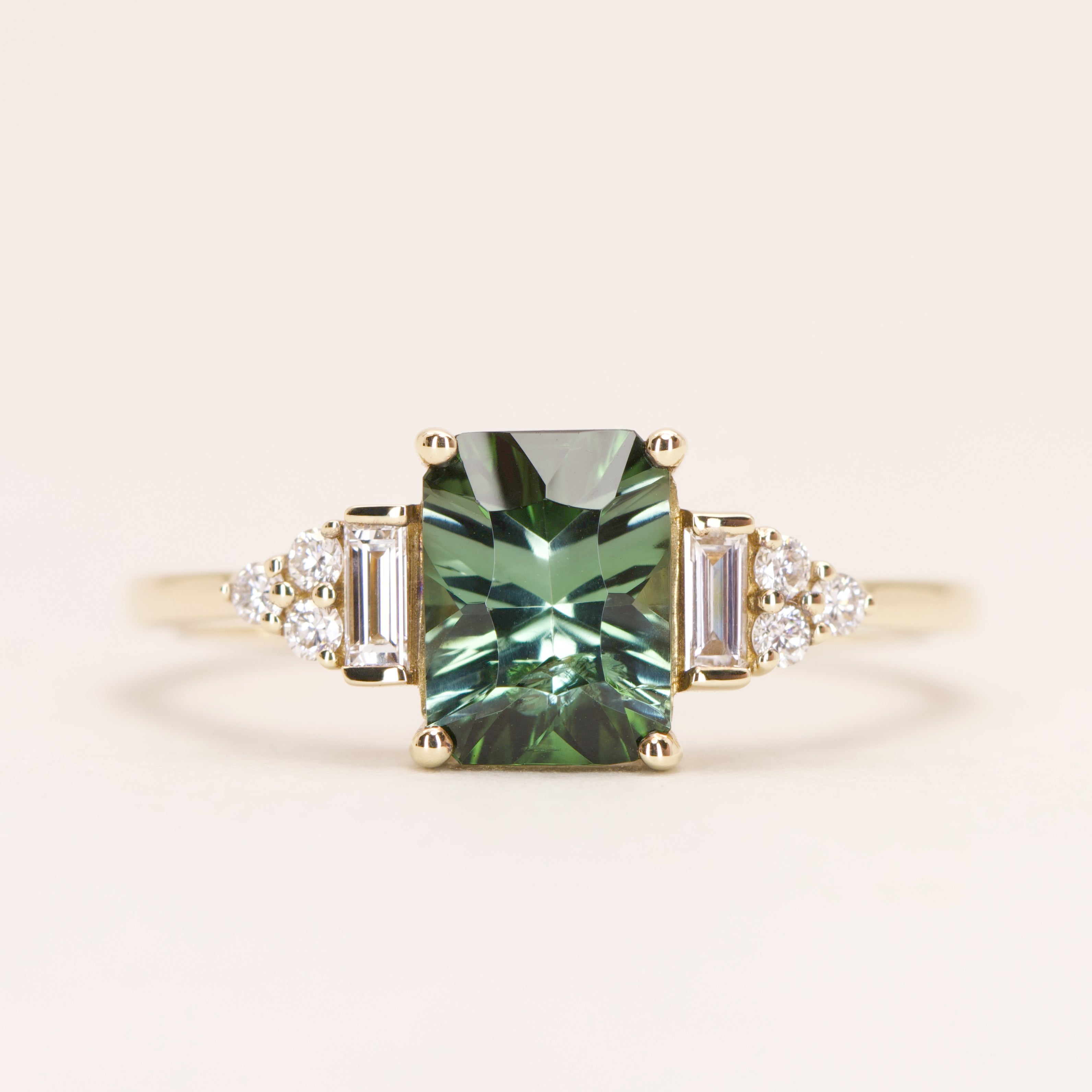 Arden - Pre-Owned - Optix Green Tourmaline Art Deco Engagement Ring - Ready-to-Wear Engagement Rings - Ready-to-Ship