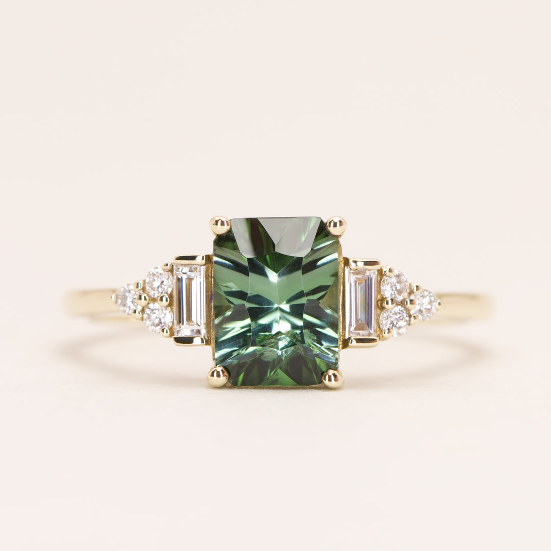 Arden - Pre-Owned - Optix Green Tourmaline Art Deco Engagement Ring - Ready-to-Wear Engagement Rings - Ready-to-Ship