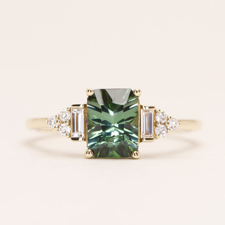 Arden - Pre-Owned - Optix Green Tourmaline Art Deco Engagement Ring - Ready-to-Wear Engagement Rings - Ready-to-Ship