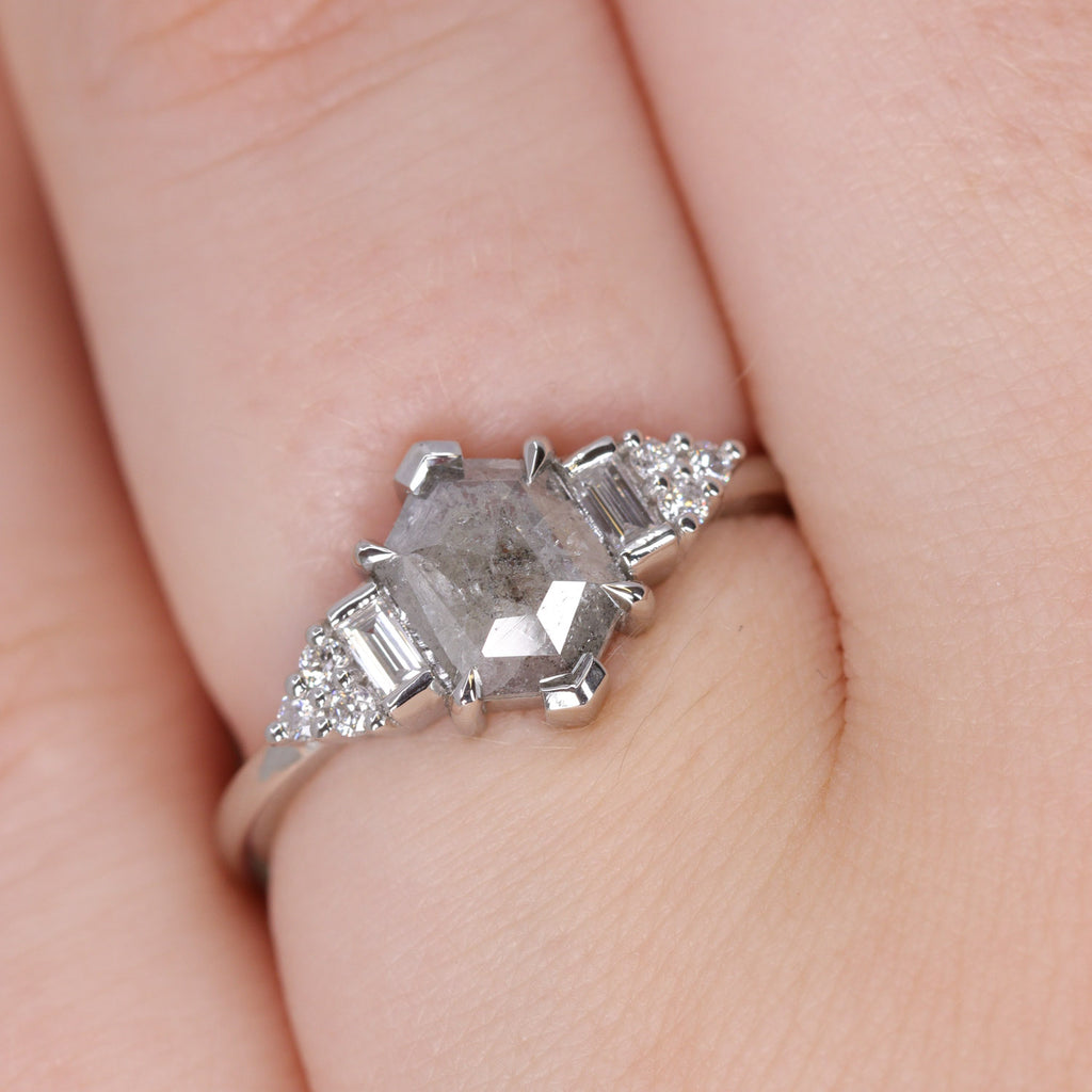 Arden - Salt & Pepper Diamond Art Deco Ring - Ready-to-Wear Engagement Rings - Ready-to-Ship