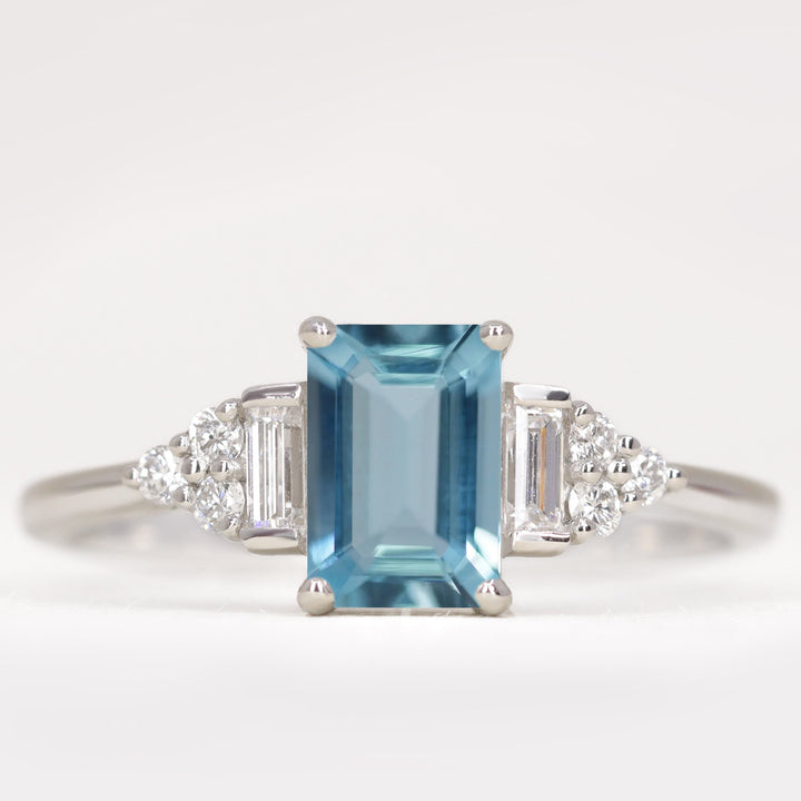 Aquamarine engagement ring in platinum