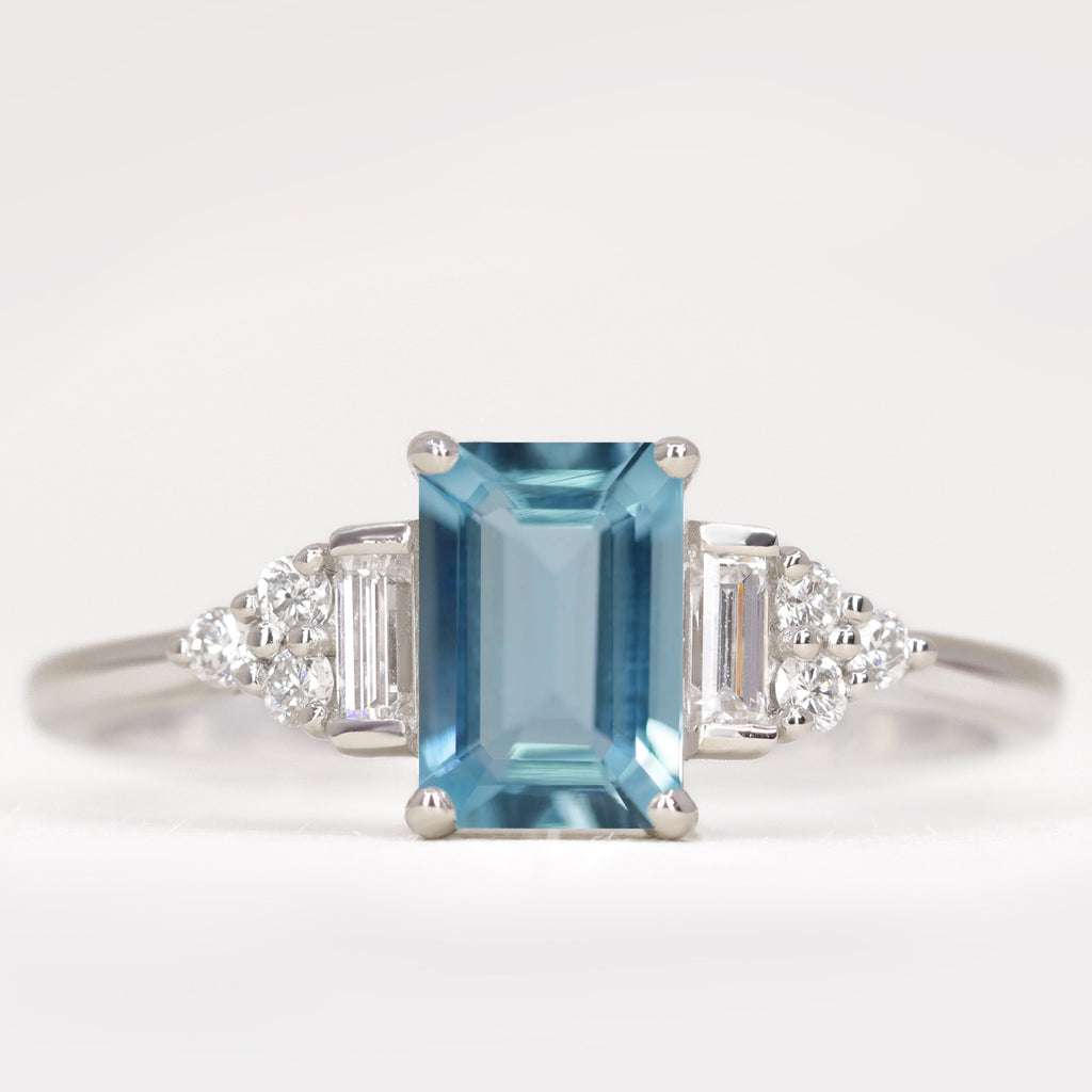 Aquamarine engagement ring in platinum