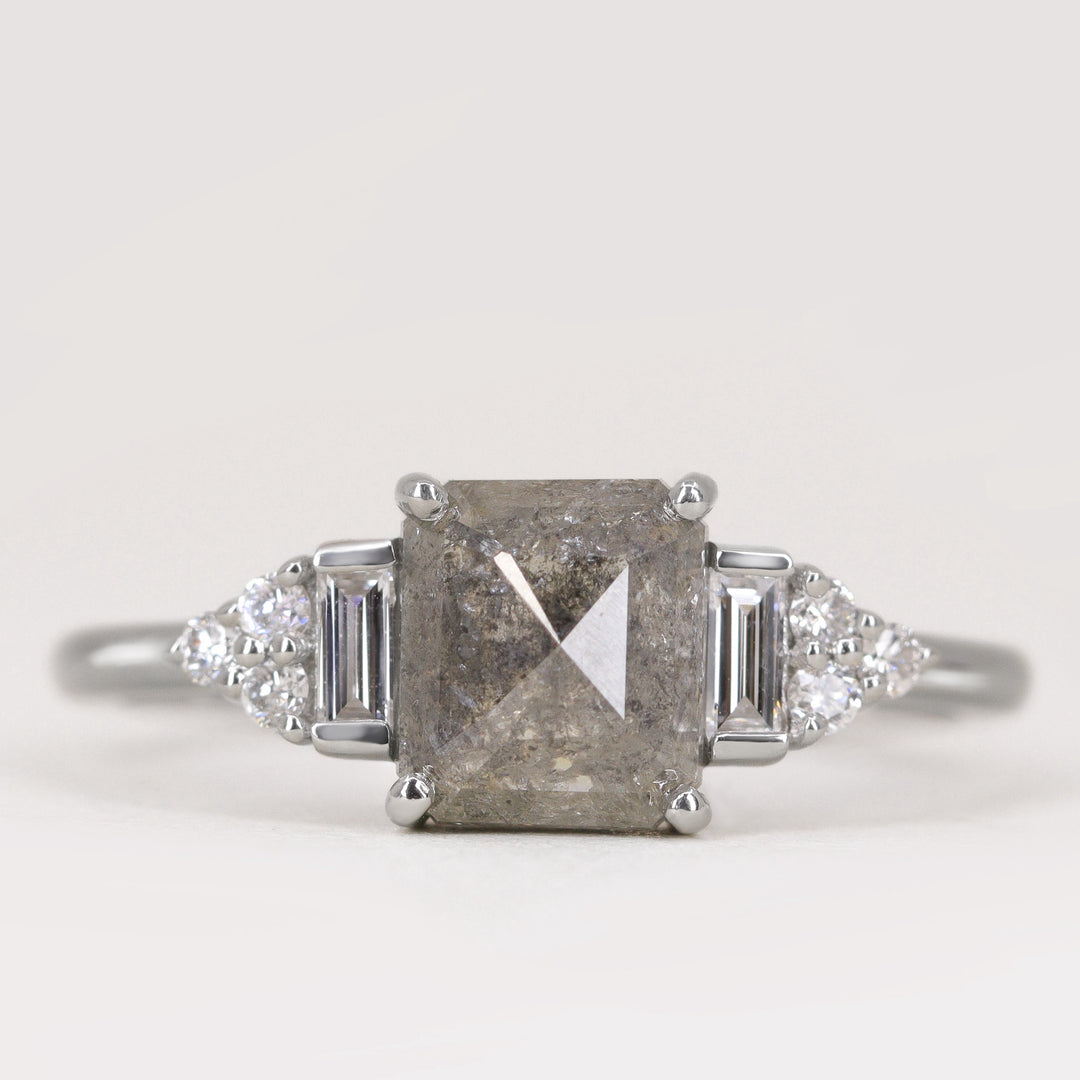 Arden - Emerald Cut Salt & Pepper Diamond Art Deco Engagement Ring - Ready-to-Wear Engagement Rings - Ready-to-Ship