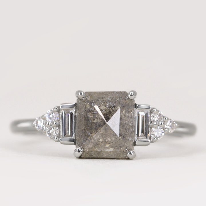 Arden - Emerald Cut Salt & Pepper Diamond Art Deco Engagement Ring - Ready-to-Wear Engagement Rings - Ready-to-Ship