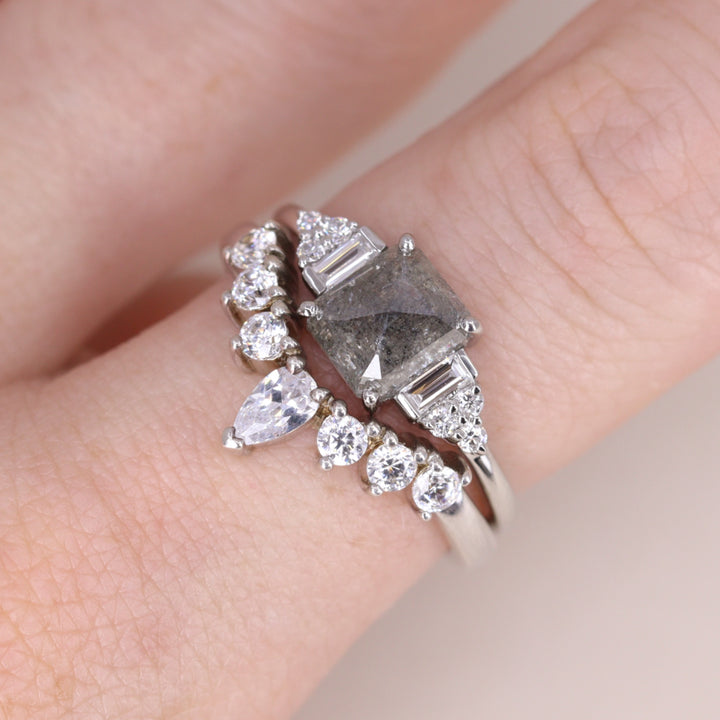Arden - Emerald Cut Salt & Pepper Diamond Art Deco Engagement Ring - Ready-to-Wear Engagement Rings - Ready-to-Ship