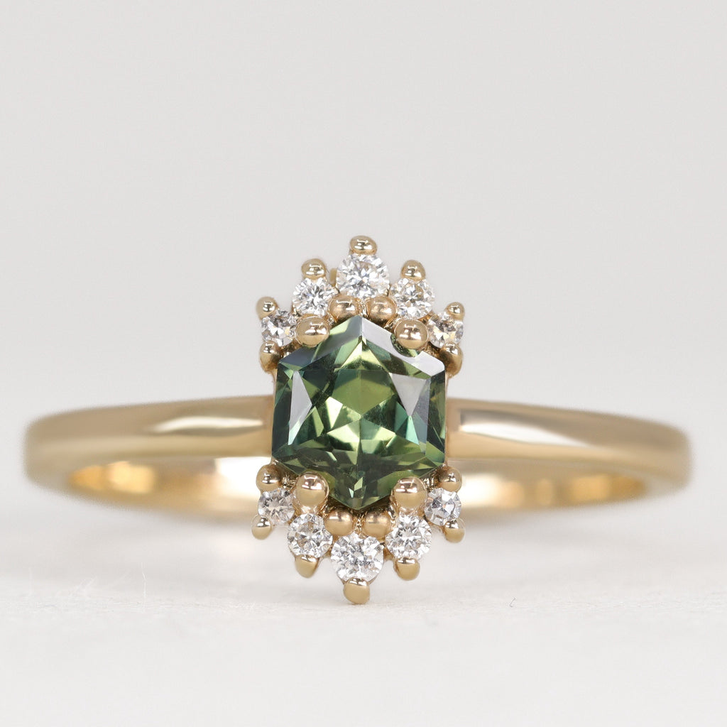 Ariana - Green Sapphire Halo Ring - Ready-to-Wear Engagement Rings - Ready-to-Ship