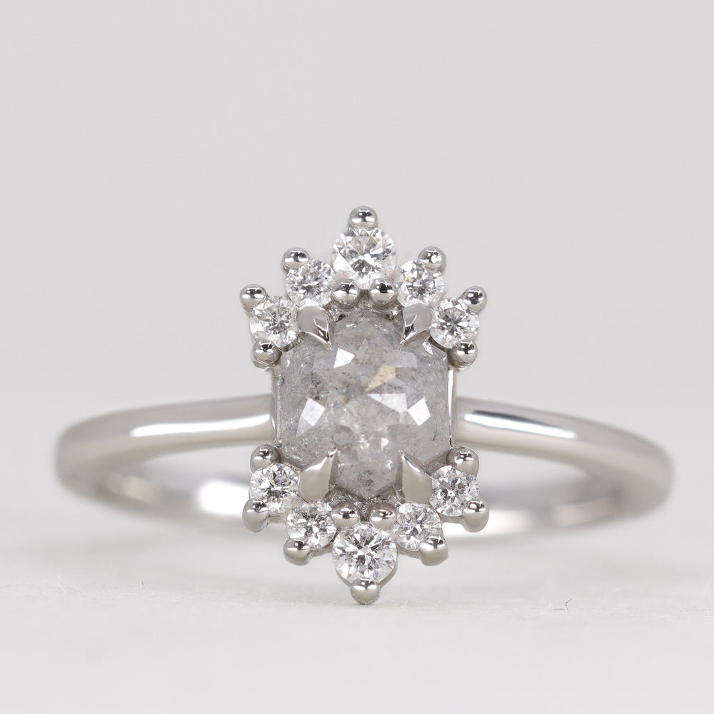 Ariana - Salt & Pepper Diamond Halo Ring - Ready-to-Wear Engagement Rings - Ready-to-Ship