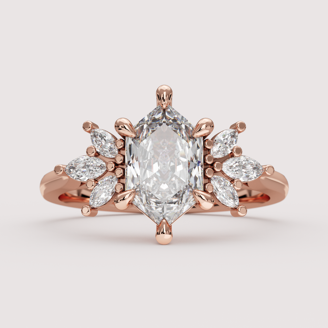 Astrid - Dutch Marquise Hexagon Lab Grown Diamond Floral Cluster Custom Engagement Ring Engagement Rings - Price On Application
