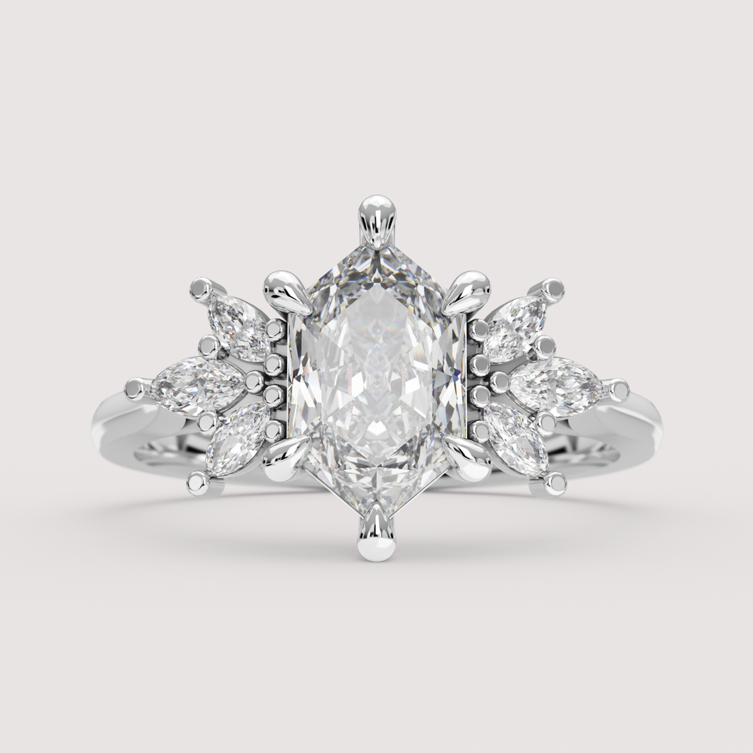 Astrid - Dutch Marquise Hexagon Lab Grown Diamond Floral Cluster Custom Engagement Ring Engagement Rings - Price On Application