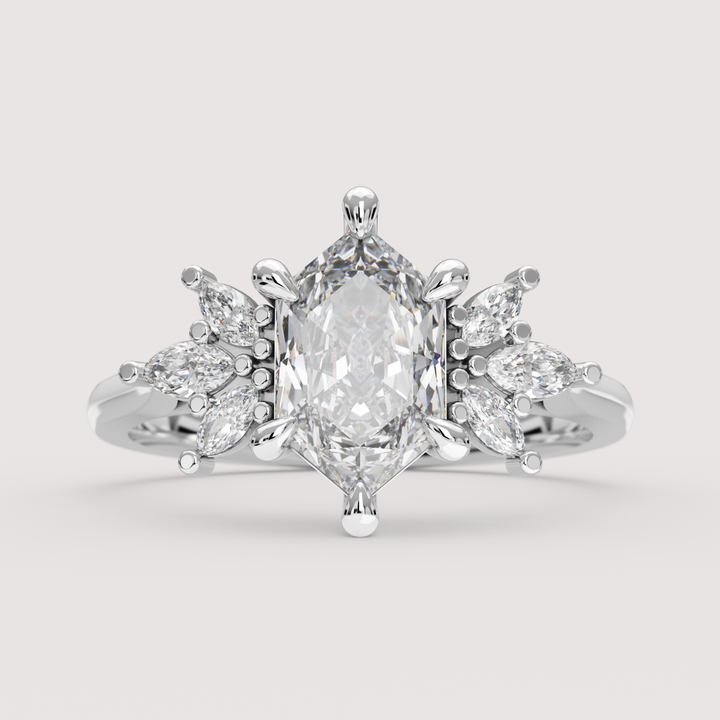 Astrid - Dutch Marquise Hexagon Lab Grown Diamond Floral Cluster Custom Engagement Ring Engagement Rings - Price On Application