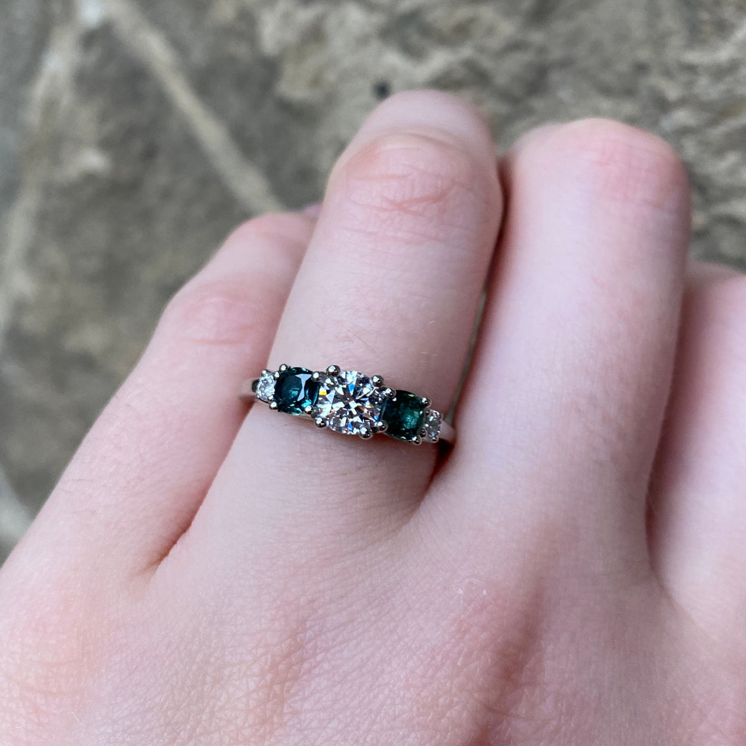 Aubrey - Sapphire and Lab Grown Diamond 5 Stone Vintage Style Engagement Ring Engagement Rings - Price On Application
