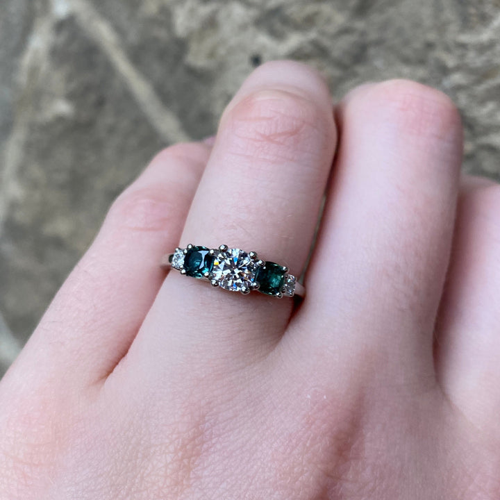 Aubrey - Sapphire and Lab Grown Diamond 5 Stone Vintage Style Engagement Ring Engagement Rings - Price On Application