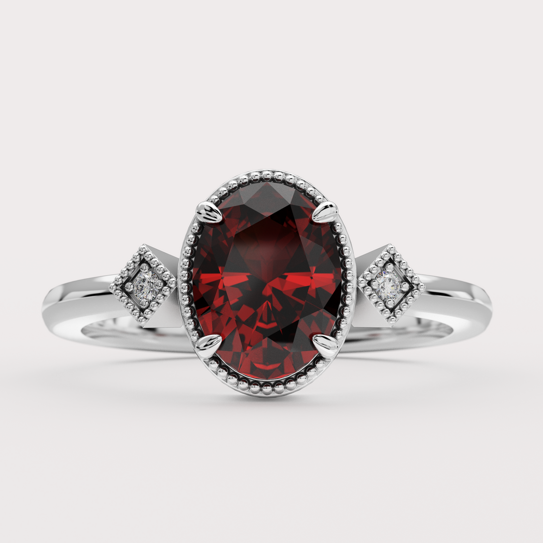 Autumn - Oval Cut Red Garnet Art Deco Custom Engagement Ring Engagement Rings - Price On Application