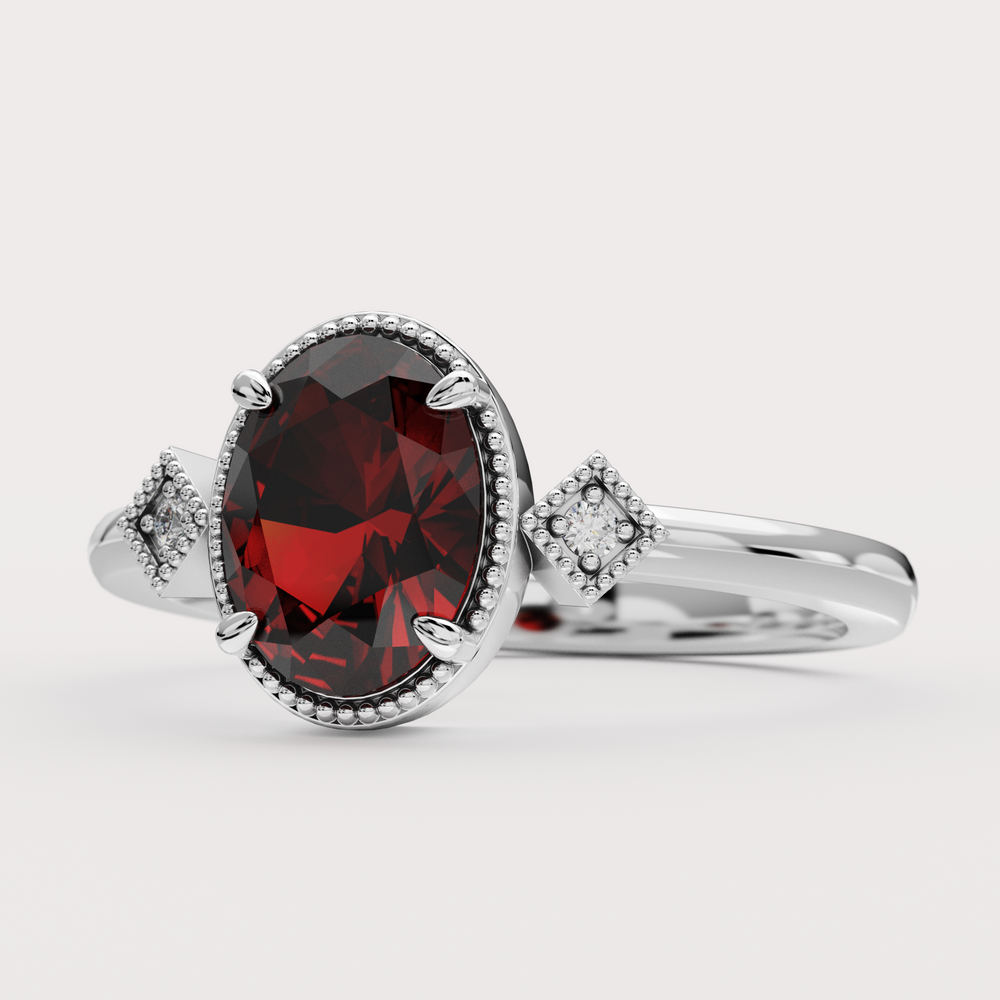 Autumn - Oval Cut Red Garnet Art Deco Custom Engagement Ring Engagement Rings - Price On Application