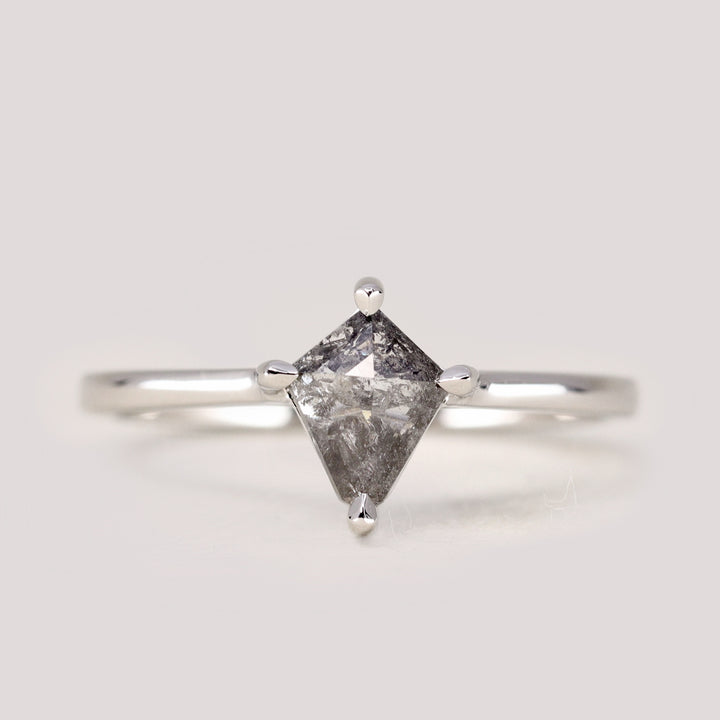 Avery - Kite Cut Salt and Pepper Diamond Solitaire Engagement Ring in Platinum - Ready-to-Wear Engagement Rings - Ready-to-Ship