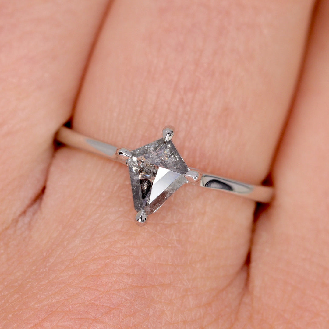 Avery - Kite Cut Salt and Pepper Diamond Solitaire Engagement Ring in Platinum - Ready-to-Wear Engagement Rings - Ready-to-Ship