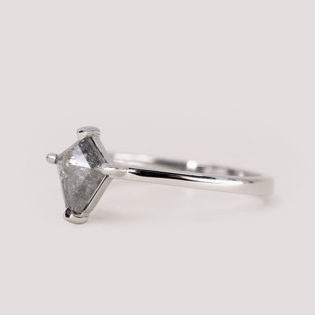 Avery - Kite Cut Salt and Pepper Diamond Solitaire Engagement Ring in Platinum - Ready-to-Wear Engagement Rings - Ready-to-Ship