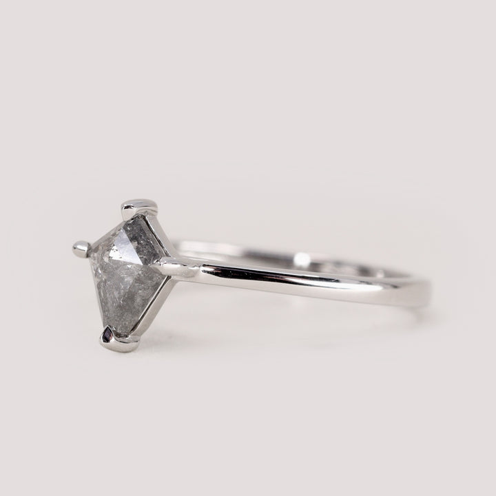 Avery - Kite Cut Salt and Pepper Diamond Solitaire Engagement Ring in Platinum - Ready-to-Wear Engagement Rings - Ready-to-Ship