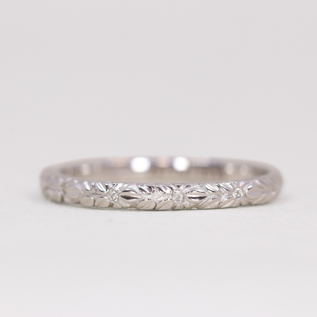 Bethan - Vintage Floral Patterned Diamond Set Eternity Style Wedding Band - Made-to-Order Wedding Rings - Made-to-Order