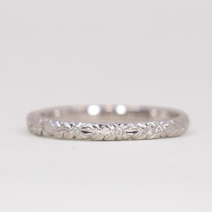 Bethan - Vintage Floral Patterned Diamond Set Eternity Style Wedding Band - Made-to-Order Wedding Rings - Made-to-Order