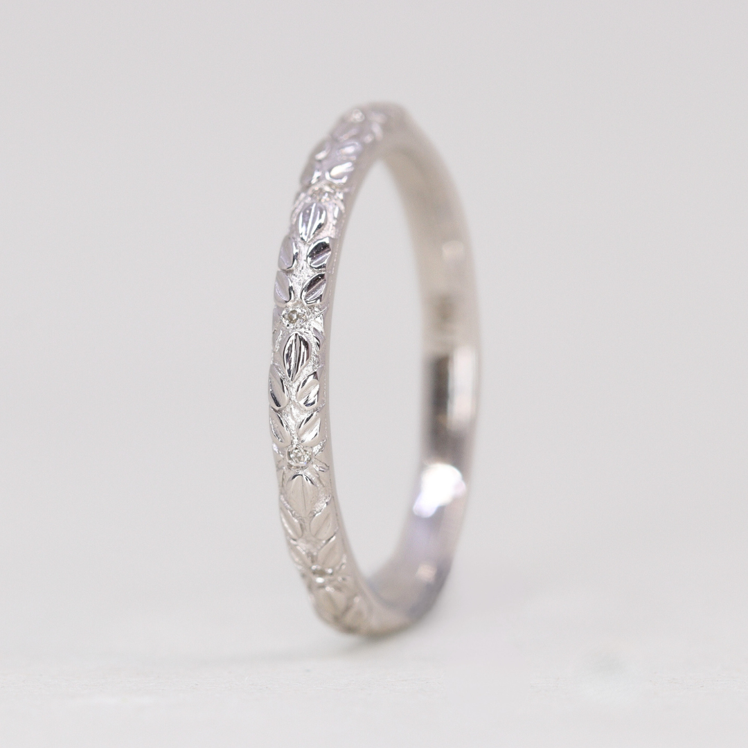 Bethan - Vintage Floral Patterned Diamond Set Eternity Style Wedding Band - Made-to-Order Wedding Rings - Made-to-Order