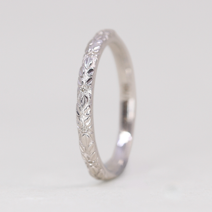 Bethan - Vintage Floral Patterned Diamond Set Eternity Style Wedding Band - Made-to-Order Wedding Rings - Made-to-Order