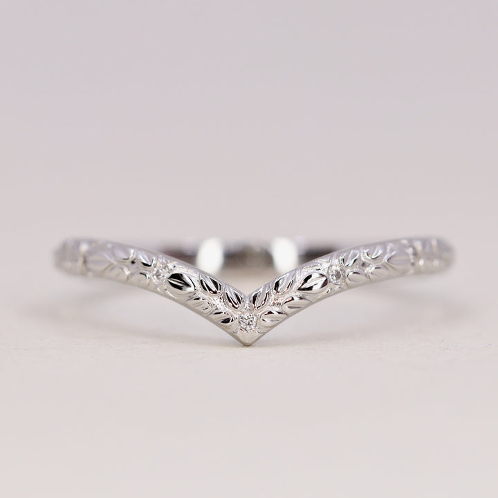 Bethan - Wishbone Vintage Style Patterned Diamond Set Half Eternity Wedding Band - Made-to-Order Wedding Rings - Made-to-Order