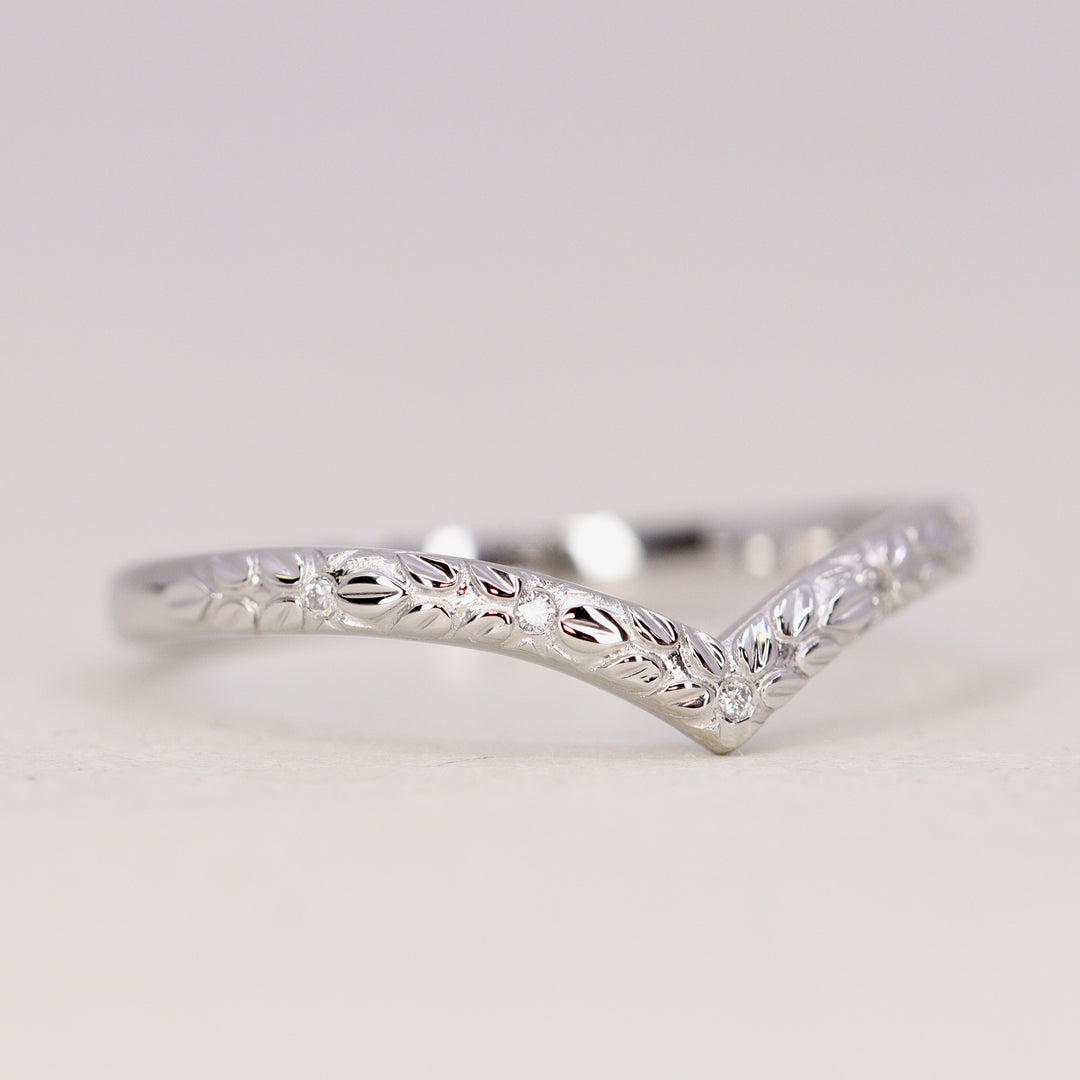 Bethan - Wishbone Vintage Style Patterned Diamond Set Half Eternity Wedding Band - Made-to-Order Wedding Rings - Made-to-Order