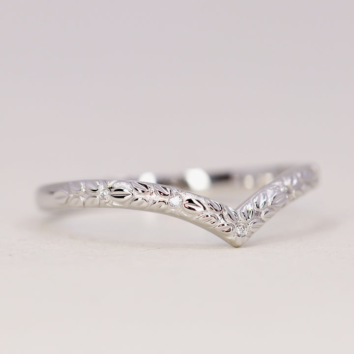 Bethan - Wishbone Vintage Style Patterned Diamond Set Half Eternity Wedding Band - Made-to-Order Wedding Rings - Made-to-Order