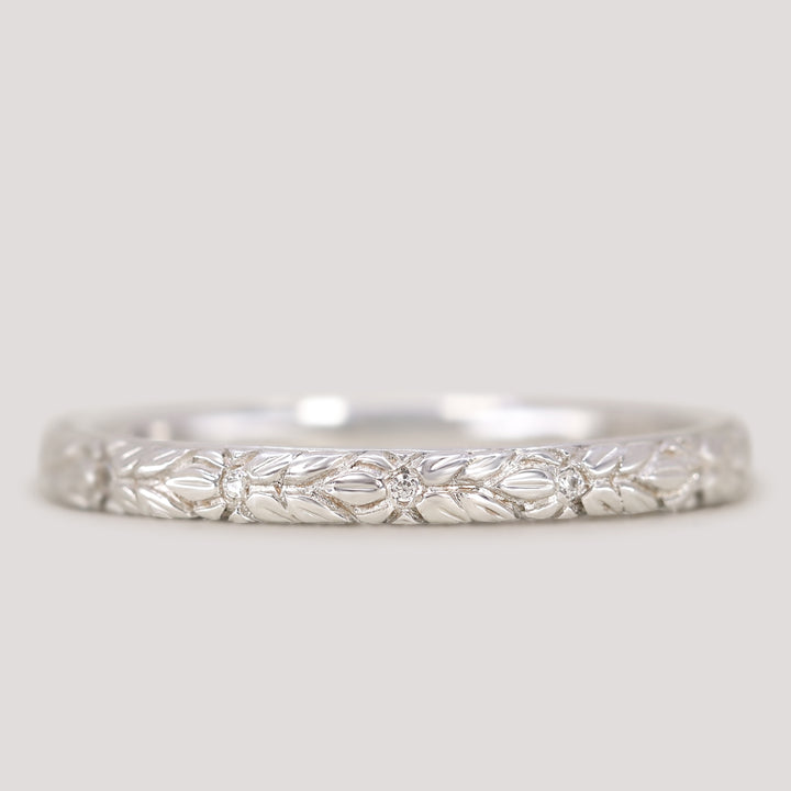 Bethan - Straight Vintage Style Patterned Diamond Set Half or Full Eternity Wedding Band - Made-to-Order