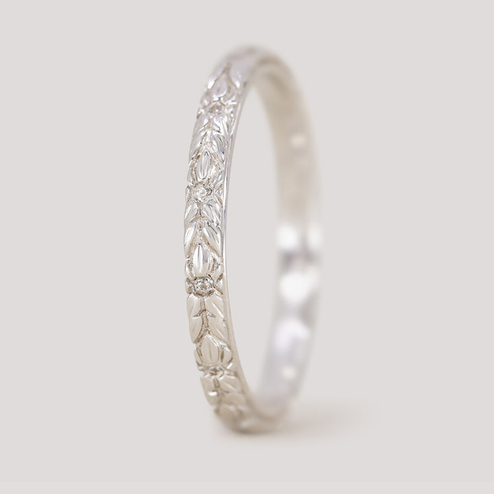 Bethan - Straight Vintage Style Patterned Diamond Set Half or Full Eternity Wedding Band - Made-to-Order