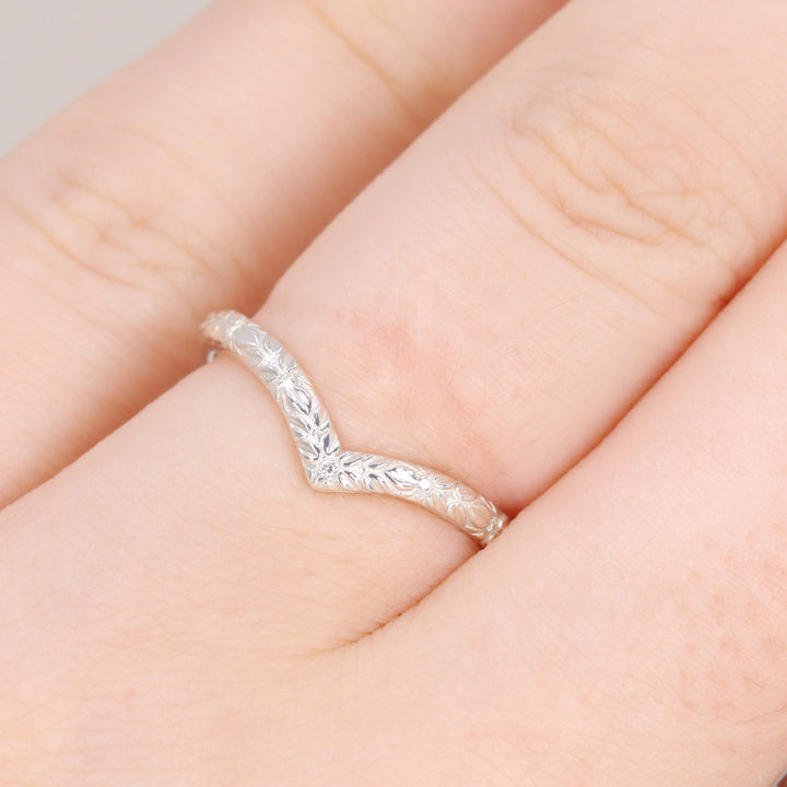 Bethan - Wishbone Vintage Style Patterned Diamond Set Half Eternity Wedding Band - Made-to-Order