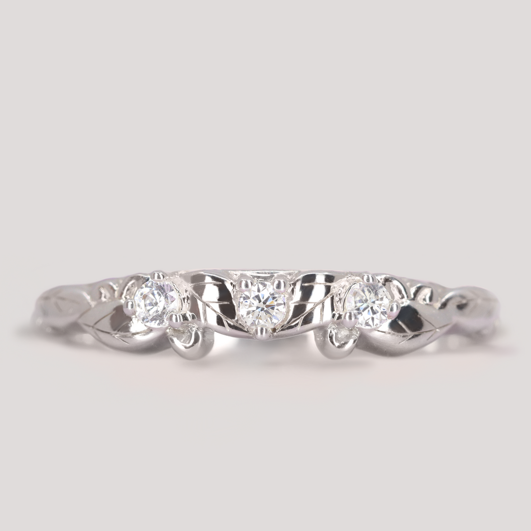 Willow - Leaf/Vine Detail Diamond Set Wedding Ring - Made-To-Order