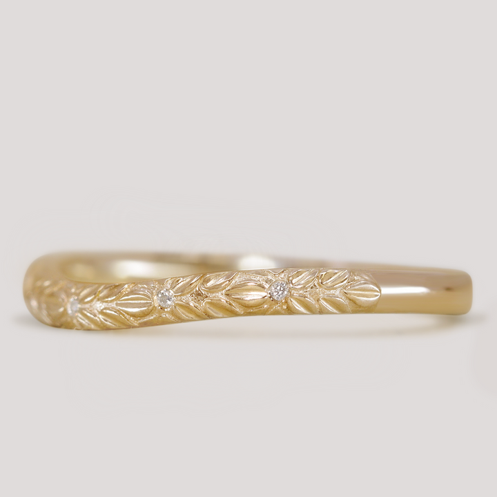 Bethan - Waved Vintage Style Patterned Diamond Set Half Eternity Wedding Band - Made-to-Order Wedding Rings - Made-to-Order