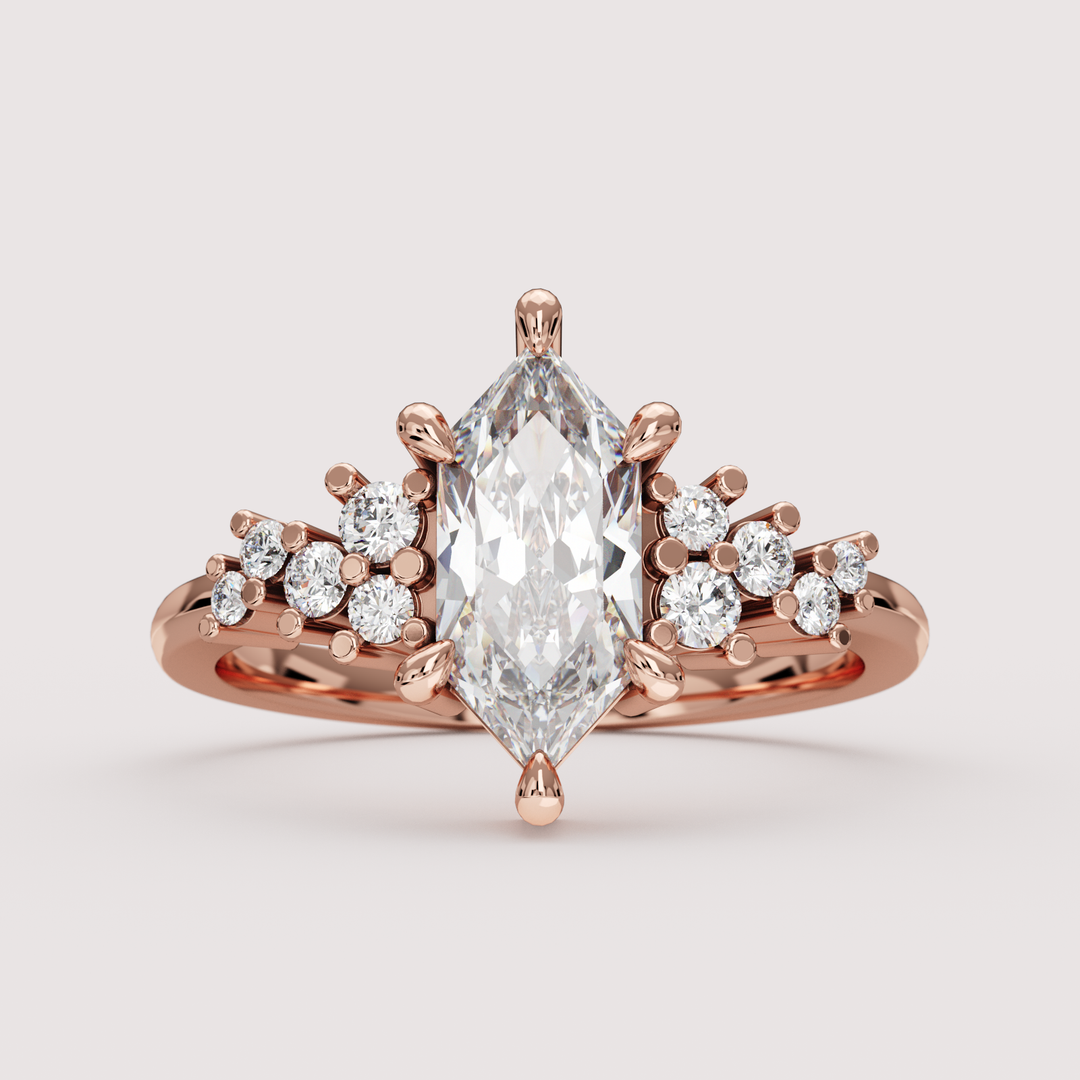 Billie - Dutch Marquise Hexagon Cut Lab Grown Diamond Scattered Band Custom Engagement Ring Engagement Rings - Price On Application