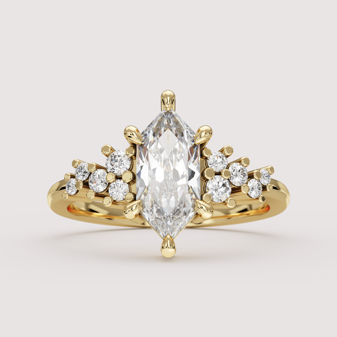 Billie - Dutch Marquise Hexagon Cut Lab Grown Diamond Scattered Band Custom Engagement Ring Engagement Rings - Price On Application